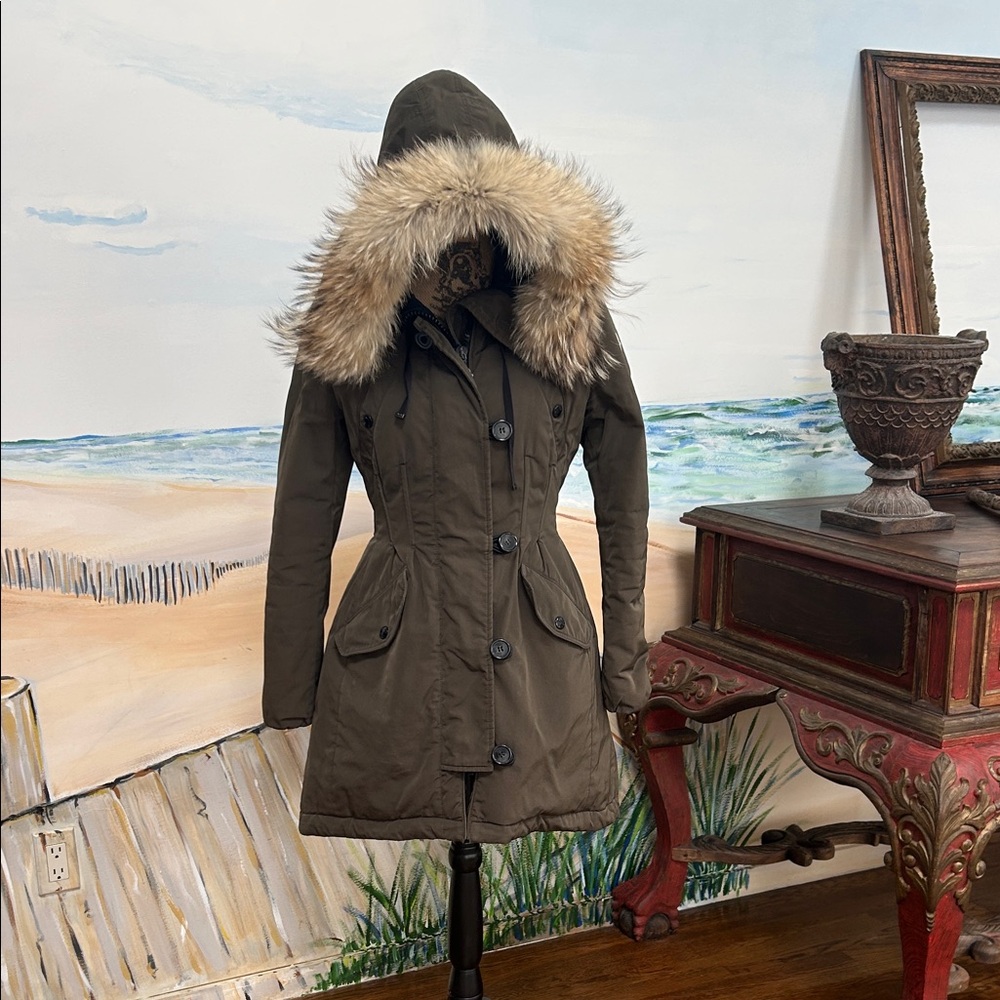 Moncler Olive Fur-Trimmed jacket
